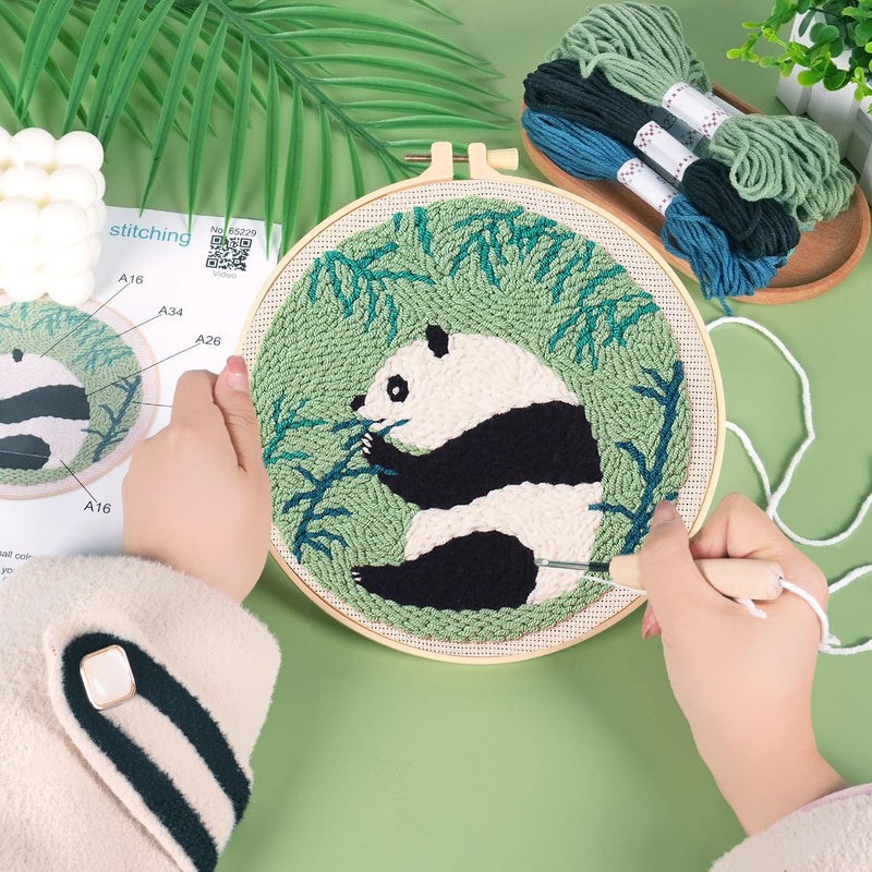 KESTAR Punch Needle Embroidery Starter Kits, Panda Bamboo Punch Needle Kits for Adults Beginner, Needle Punch Kit Tool with Instruction Threader Fabric Yarns and Hoop - Image 3